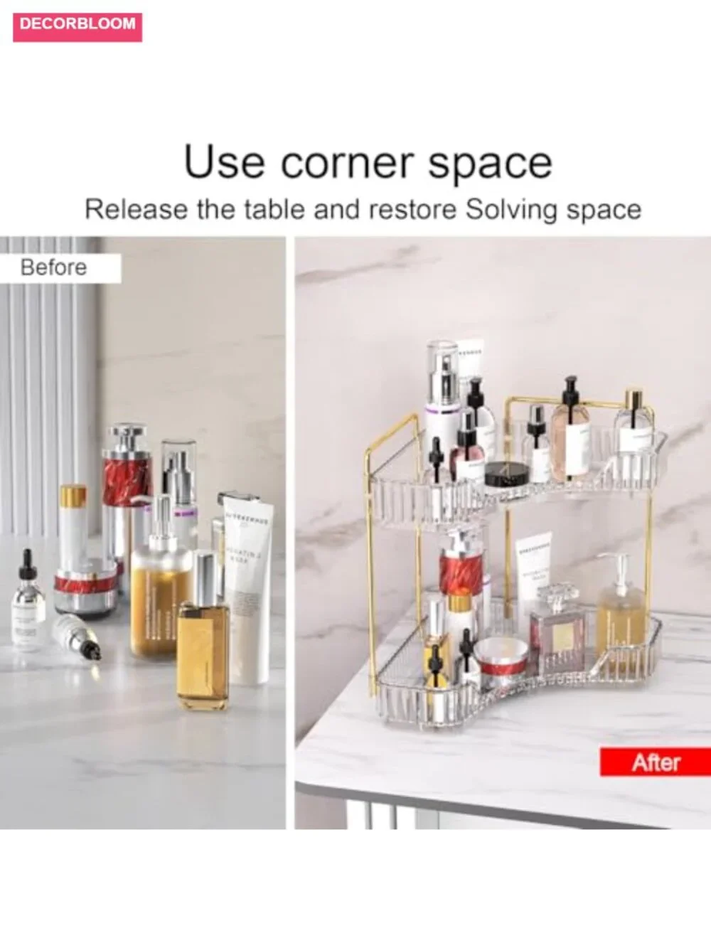 2 Tier Corner Bathroom Counter Organizer - Clear ABS Makeup Tray